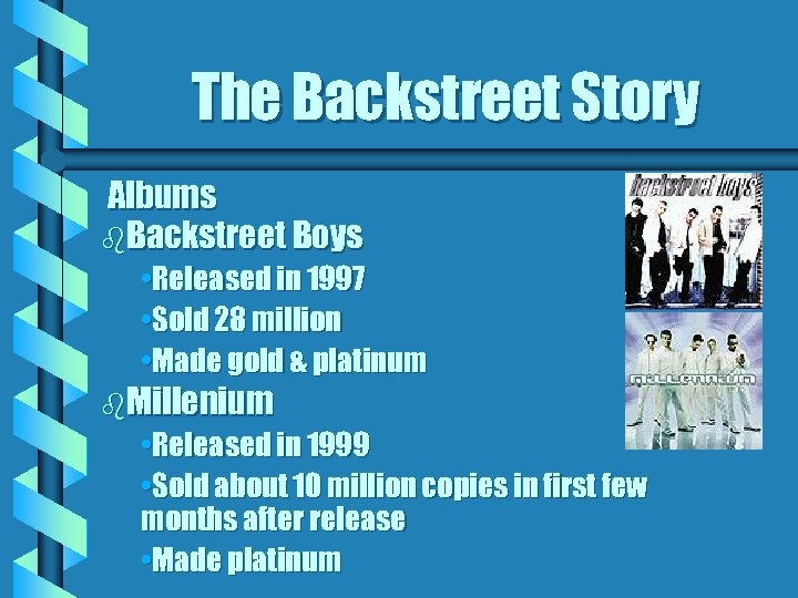 The Backstreet Story Albums b. Backstreet Boys • Released in 1997 • Sold 28