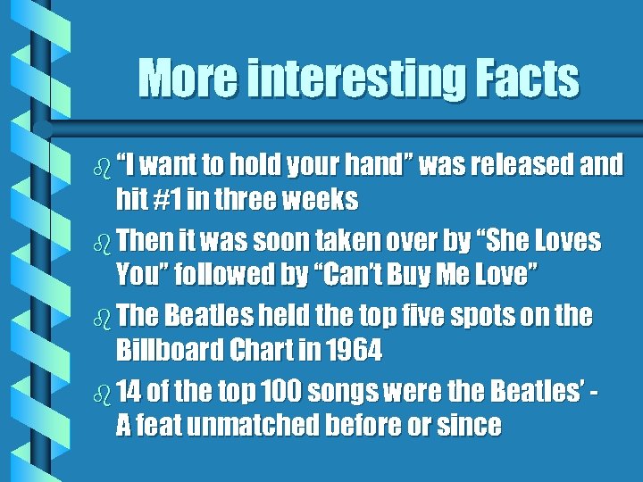 More interesting Facts b “I want to hold your hand” was released and hit