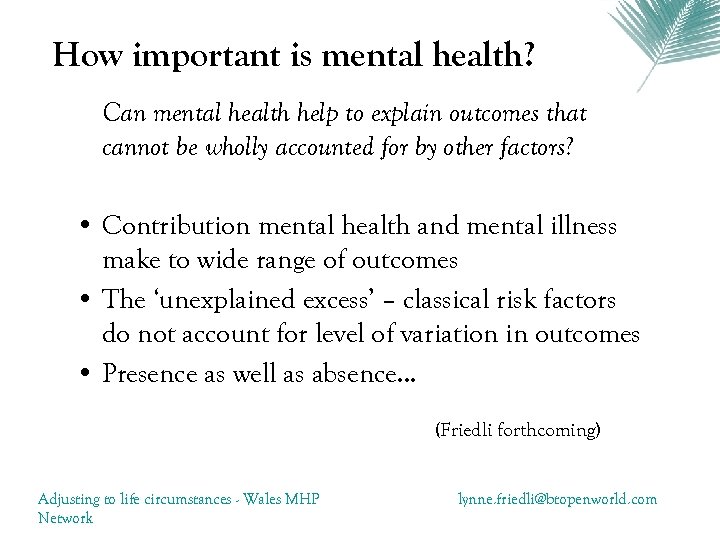 How important is mental health? Can mental health help to explain outcomes that cannot