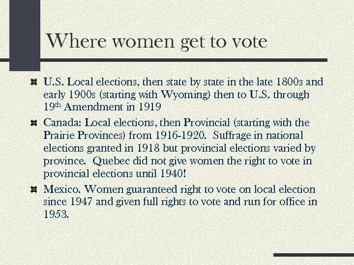 Where women get to vote U. S. Local elections, then state by state in