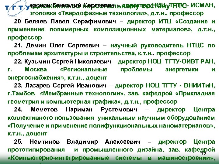 19. Баронин Геннадий Сергеевич – директор НОЦ ТГТУ – ИСМАН, Предложение по персональному составу