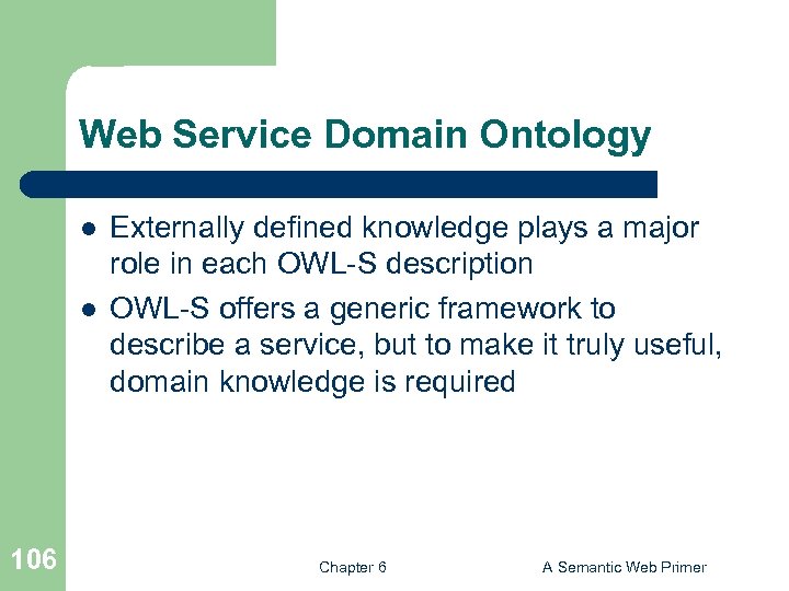 Web Service Domain Ontology l l 106 Externally defined knowledge plays a major role