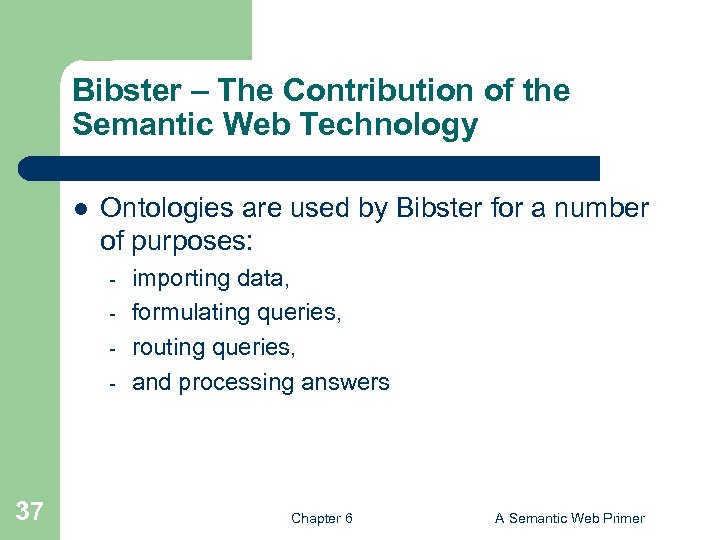 Bibster – The Contribution of the Semantic Web Technology l Ontologies are used by