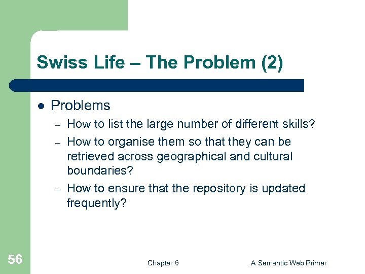 Swiss Life – The Problem (2) l Problems – – – 56 How to