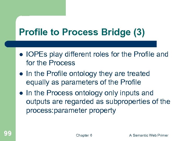 Profile to Process Bridge (3) l l l 99 IOPEs play different roles for