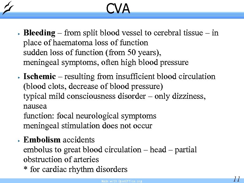 CVA Bleeding – from split blood vessel to cerebral tissue – in place of