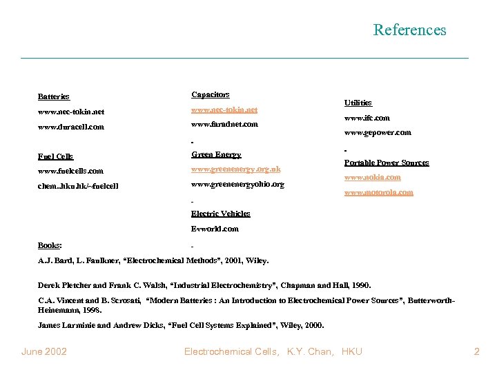 References Batteries Capacitors www. nec-tokin. net www. duracell. com www. faradnet. com Fuel Cells