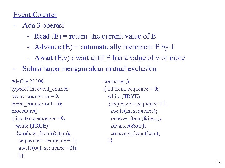 Event Counter - Ada 3 operasi - Read (E) = return the current value