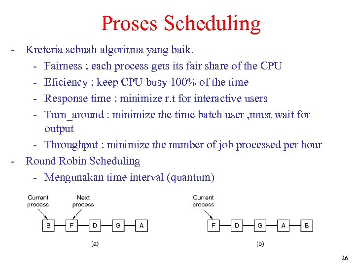 Proses Scheduling - Kreteria sebuah algoritma yang baik. - Fairness : each process gets
