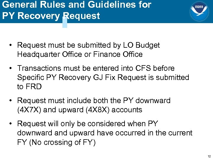 General Rules and Guidelines for PY Recovery Request • Request must be submitted by