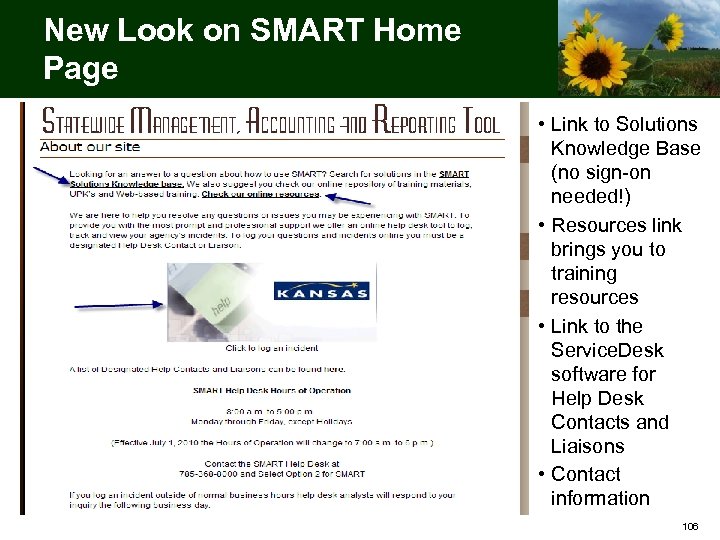 New Look on SMART Home Page • Link to Solutions Knowledge Base (no sign-on