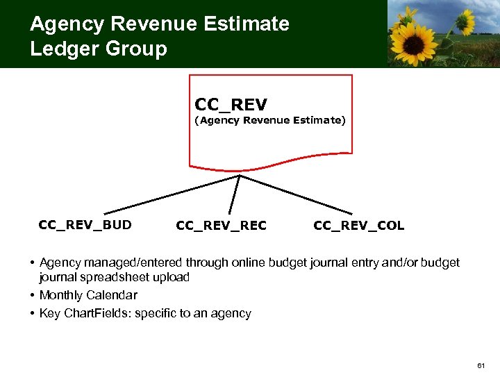 Agency Revenue Estimate Ledger Group CC_REV (Agency Revenue Estimate) CC_REV_BUD CC_REV_REC CC_REV_COL • Agency