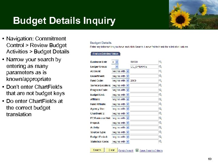 Budget Details Inquiry • Navigation: Commitment Control > Review Budget Activities > Budget Details