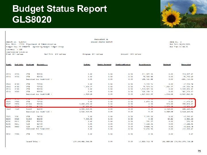 Budget Status Report GLS 8020 75 