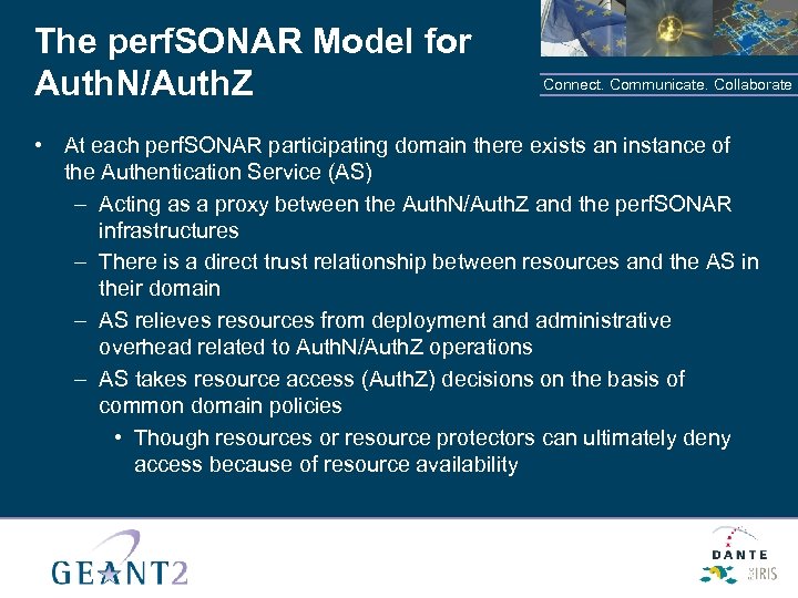 The perf. SONAR Model for Auth. N/Auth. Z Connect. Communicate. Collaborate • At each