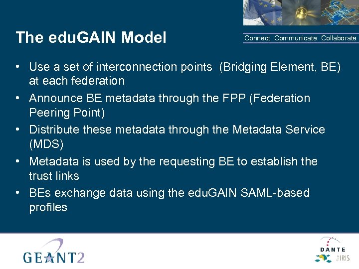 The edu. GAIN Model Connect. Communicate. Collaborate • Use a set of interconnection points
