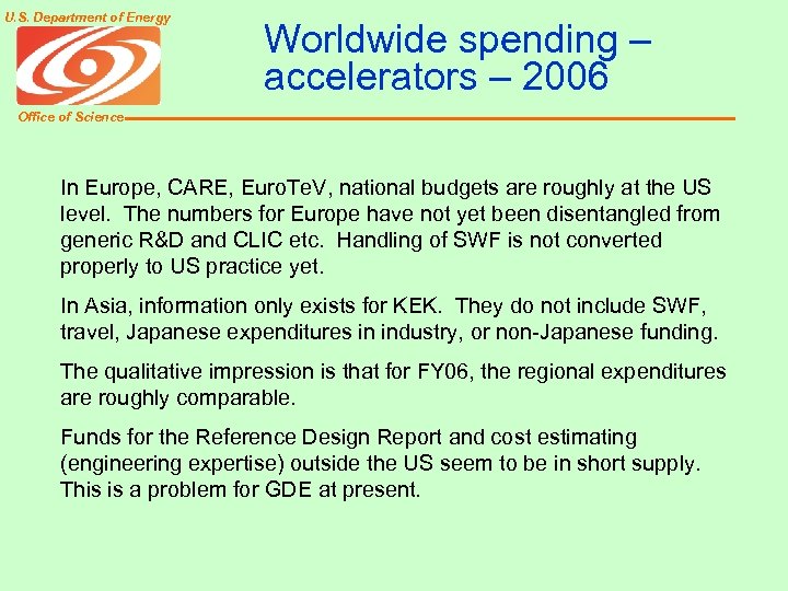U. S. Department of Energy Worldwide spending – accelerators – 2006 Office of Science