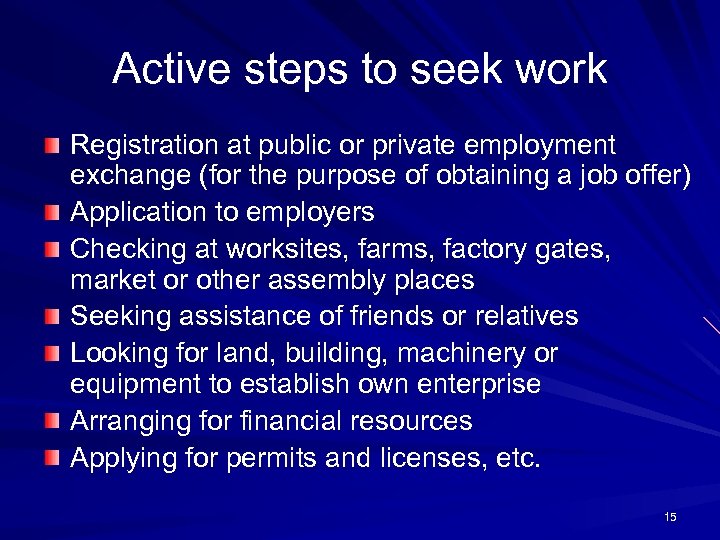 Active steps to seek work Registration at public or private employment exchange (for the