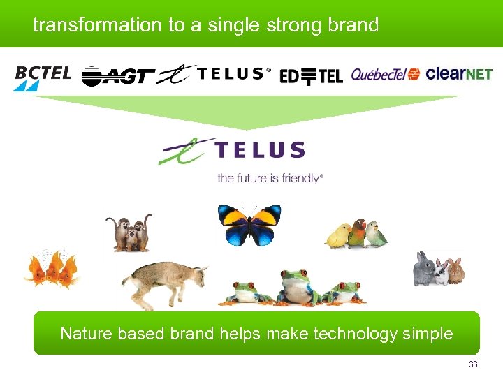 transformation to a single strong brand Nature based brand helps make technology simple 33