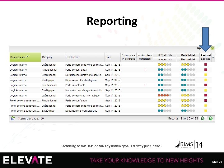 Reporting Recording of this session via any media type is strictly prohibited. Page 24