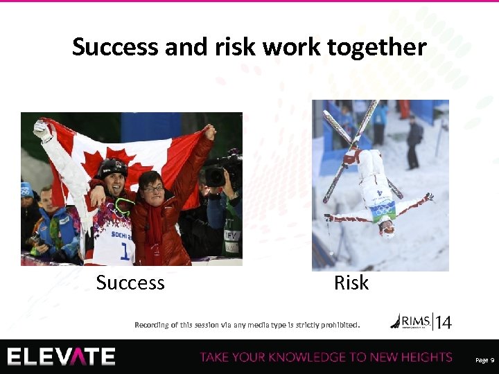 Success and risk work together Success Risk Recording of this session via any media