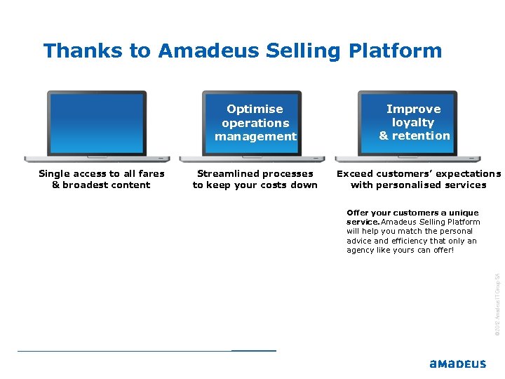 Thanks to Amadeus Selling Platform Single access to all fares & broadest content Streamlined