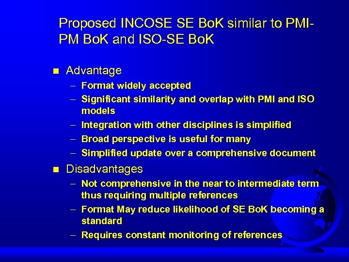 Proposed INCOSE SE Bo. K similar to PMIPM Bo. K and ISO-SE Bo. K