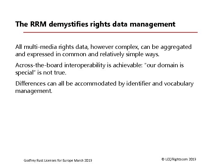 The RRM demystifies rights data management All multi-media rights data, however complex, can be