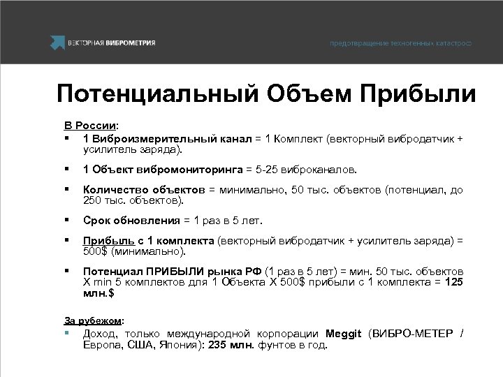 Потенциальный Объем Прибыли В России: § 1 Виброизмерительный канал = 1 Комплект (векторный вибродатчик