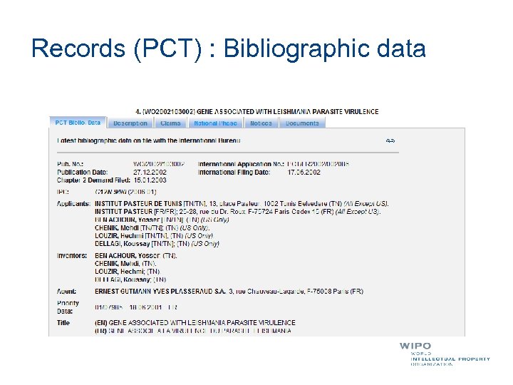 Records (PCT) : Bibliographic data 