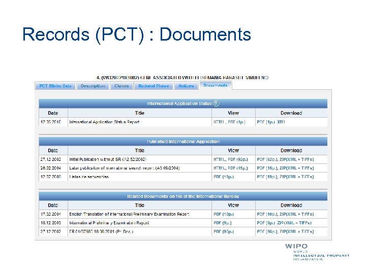 Records (PCT) : Documents 