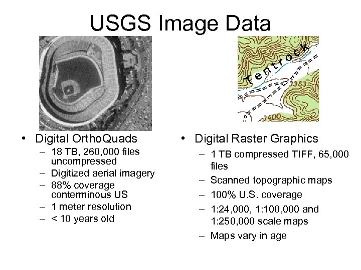 USGS Image Data • Digital Ortho. Quads – 18 TB, 260, 000 files uncompressed