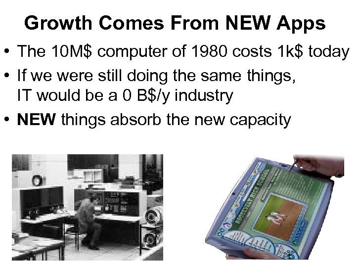 Growth Comes From NEW Apps • The 10 M$ computer of 1980 costs 1