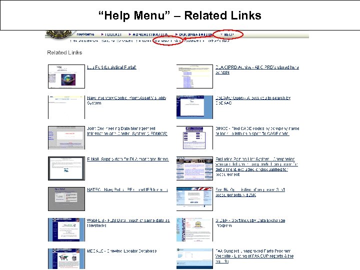 “Help Menu” – Related Links 