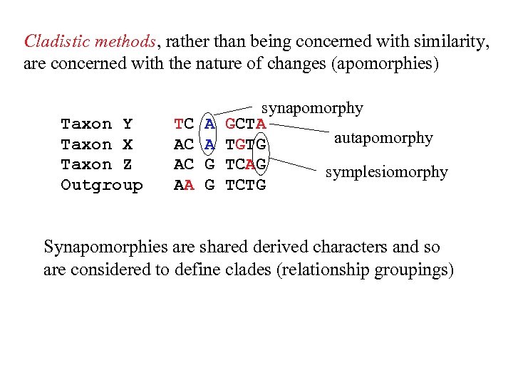 Cladistic methods, rather than being concerned with similarity, are concerned with the nature of