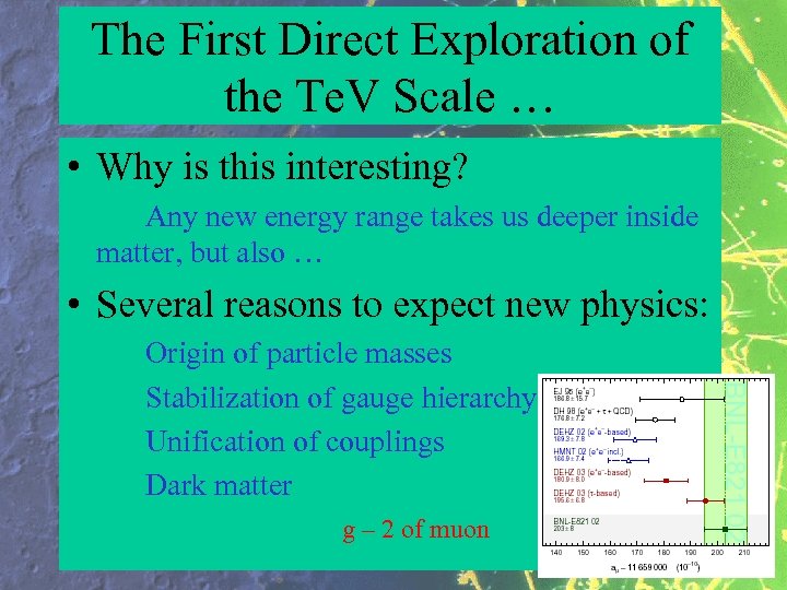 The First Direct Exploration of the Te. V Scale … • Why is this