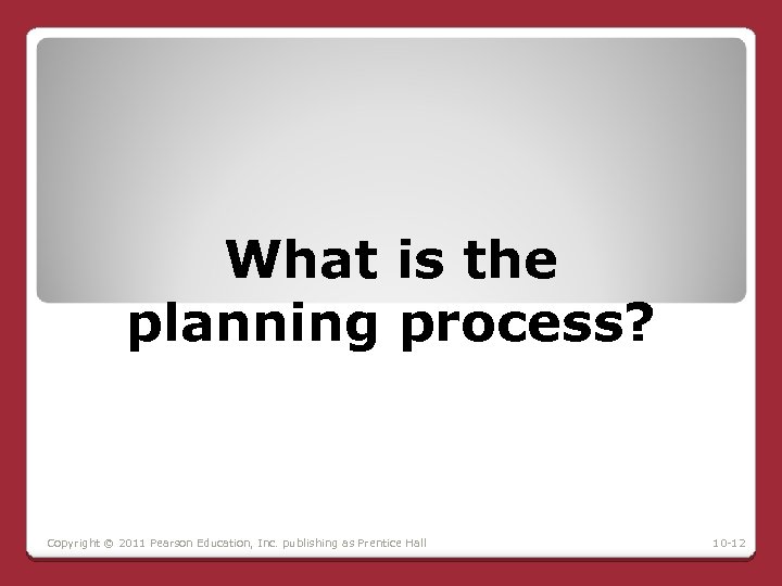What is the planning process? Copyright © 2011 Pearson Education, Inc. publishing as Prentice