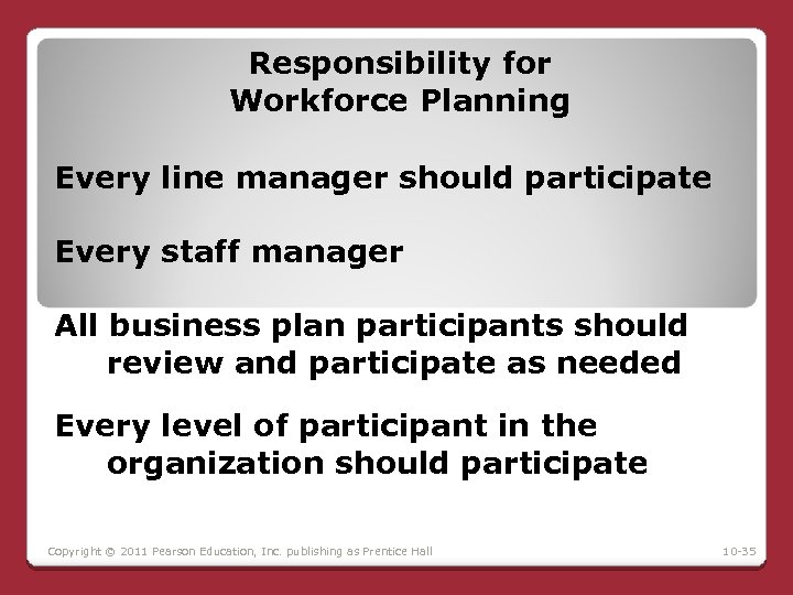 Responsibility for Workforce Planning Every line manager should participate Every staff manager All business