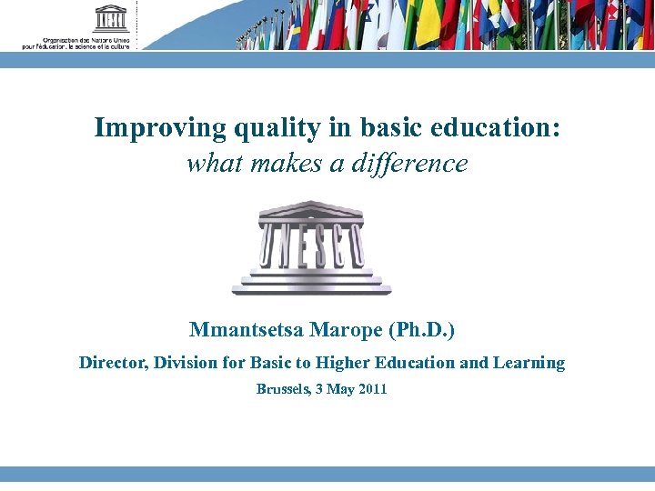 Improving quality in basic education: what makes a difference Mmantsetsa Marope (Ph. D. )