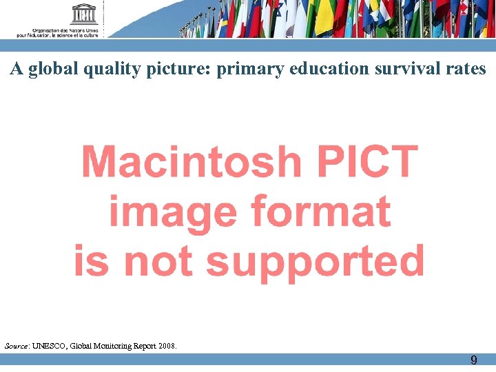A global quality picture: primary education survival rates Source: UNESCO, Global Monitoring Report 2008.