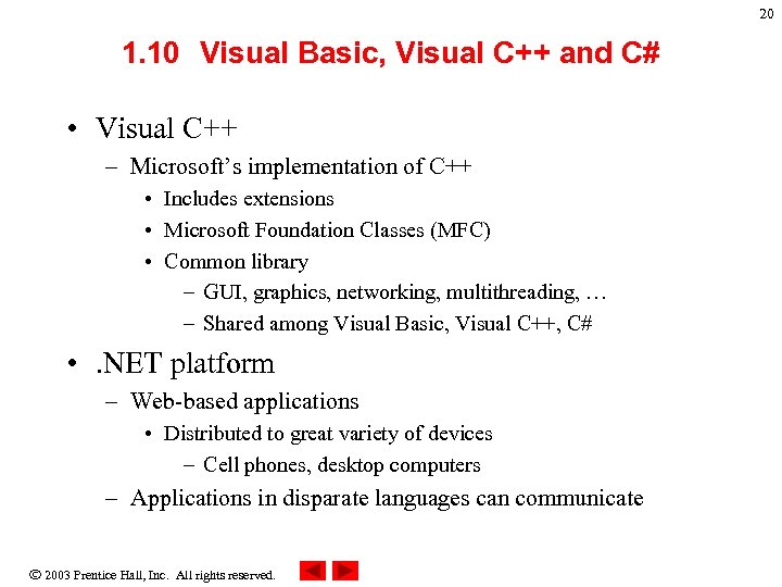 20 1. 10 Visual Basic, Visual C++ and C# • Visual C++ – Microsoft’s