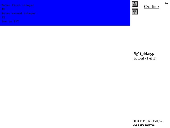 Enter first integer 45 Enter second integer 72 Sum is 117 Outline fig 01_06.