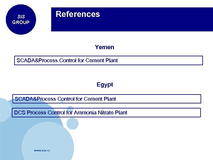  References SIS GROUP Yemen SCADA&Process Control for Cement Plant Egypt SCADA&Process Control for