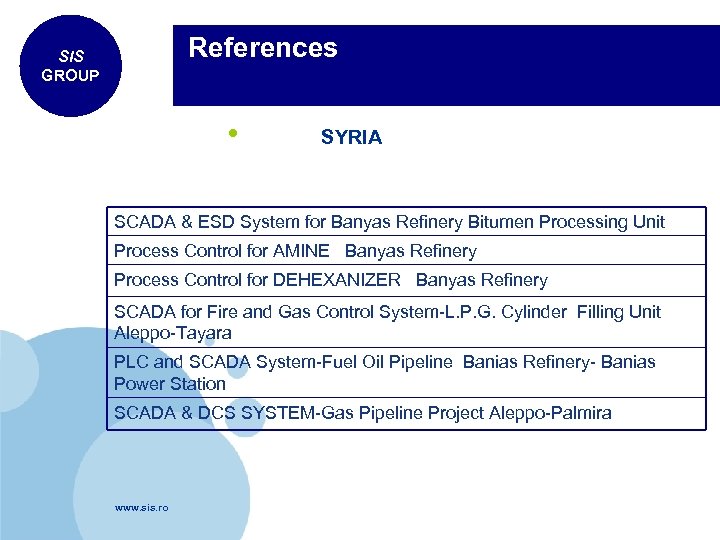  References SIS GROUP • SYRIA SCADA & ESD System for Banyas Refinery Bitumen