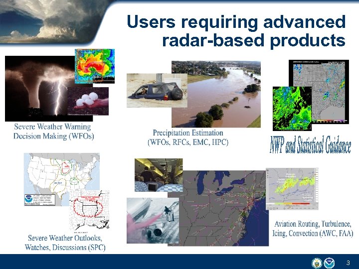 Users requiring advanced radar-based products 3 
