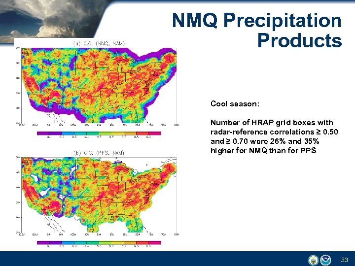 NMQ Precipitation Products Cool season: Number of HRAP grid boxes with radar-reference correlations ≥
