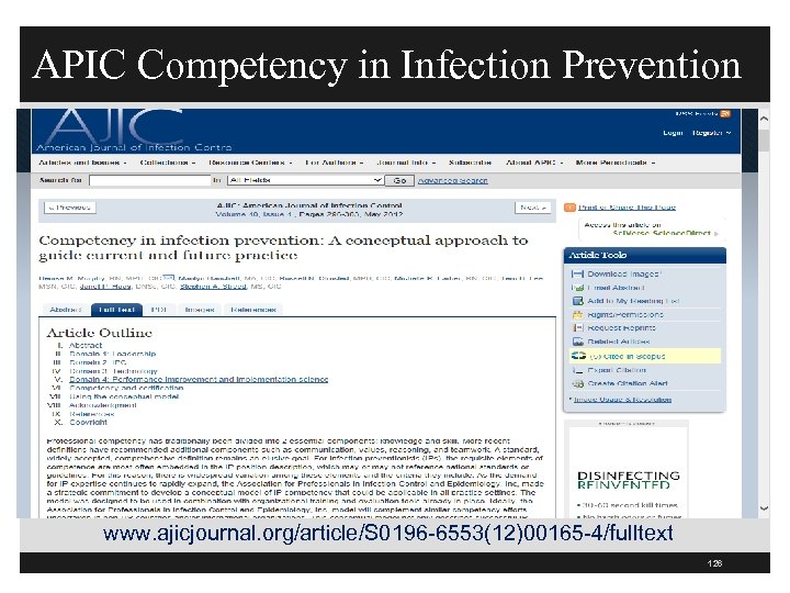 APIC Competency in Infection Prevention www. ajicjournal. org/article/S 0196 -6553(12)00165 -4/fulltext 126 