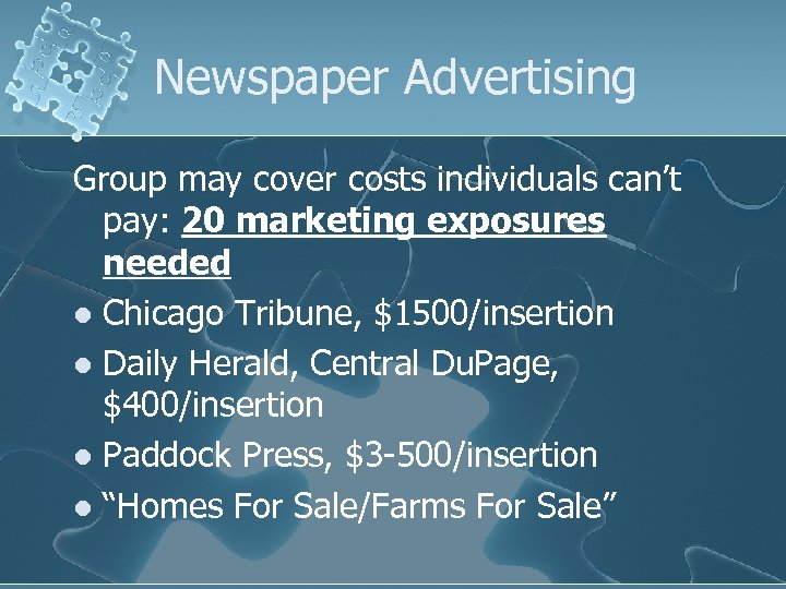 Newspaper Advertising Group may cover costs individuals can’t pay: 20 marketing exposures needed l