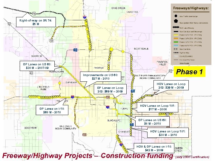 Right-of-way on SR 74: $5 M GP Lanes on US 60: $30 M –