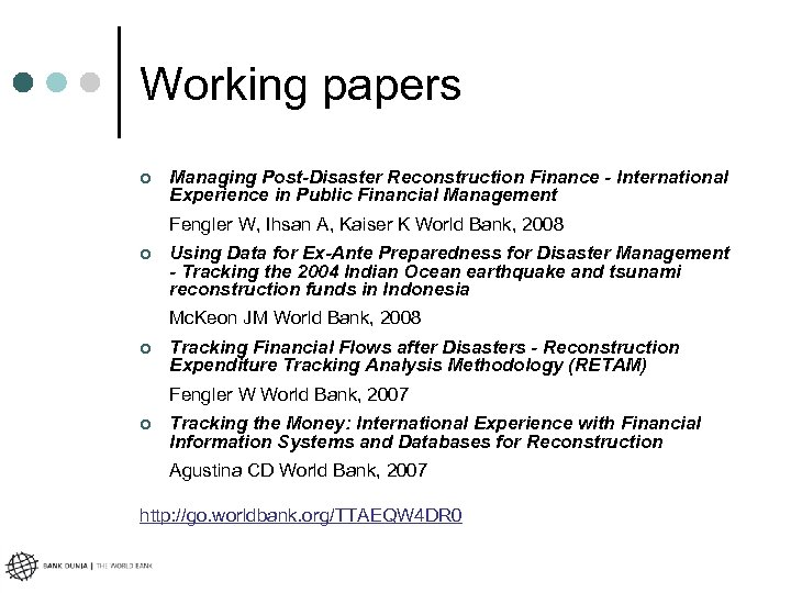 Working papers ¢ Managing Post-Disaster Reconstruction Finance - International Experience in Public Financial Management